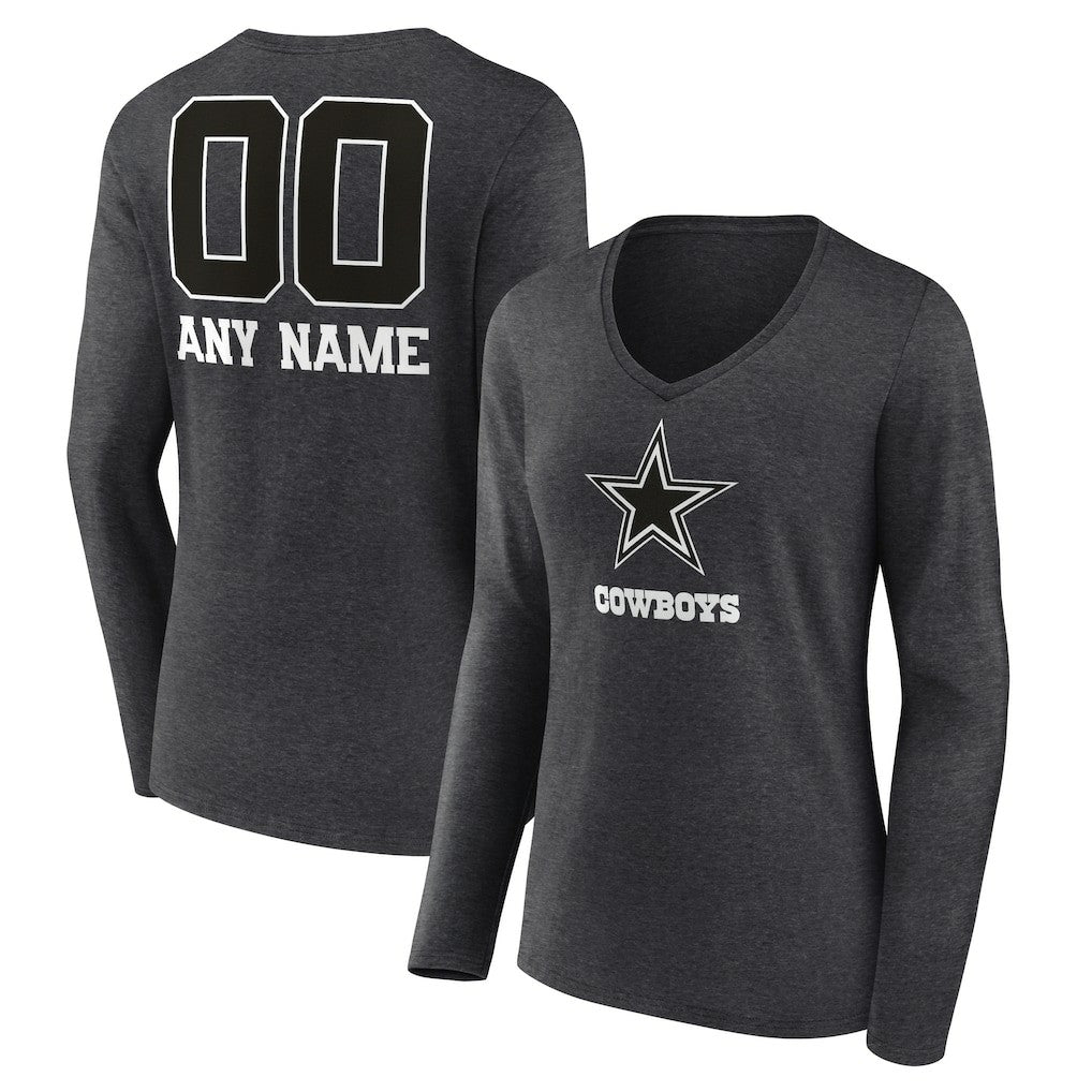 Dallas Cowboys  Women's Personalized Name & Number Monochrome V-neck T-Shirt