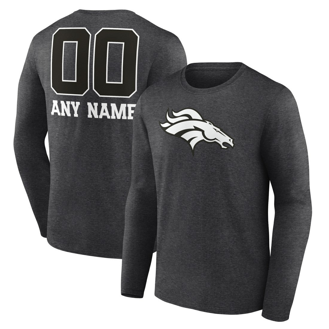 Denver Broncos  Personalized Name & Number Monochrome Long Sleeve T-Shirt
