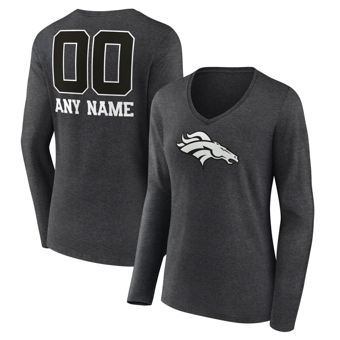 Denver Broncos  Women's Personalized Name & Number Monochrome V-neck T-Shirt