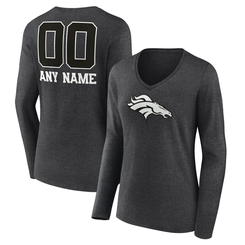 Denver Broncos  Women's Personalized Name & Number Monochrome V-neck T-Shirt