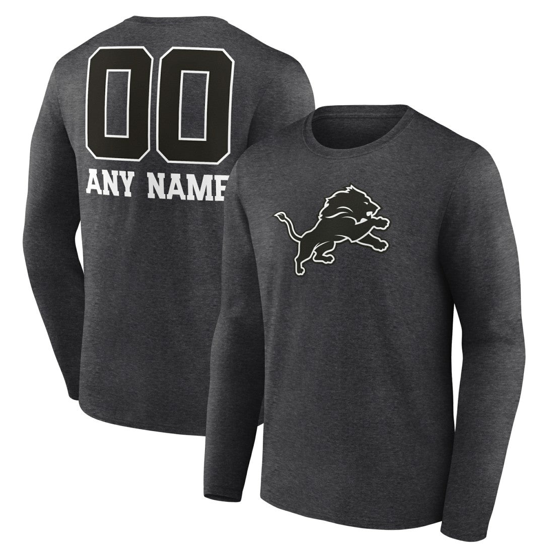 Detroit Lions  Personalized Name & Number Monochrome Long Sleeve T-Shirt