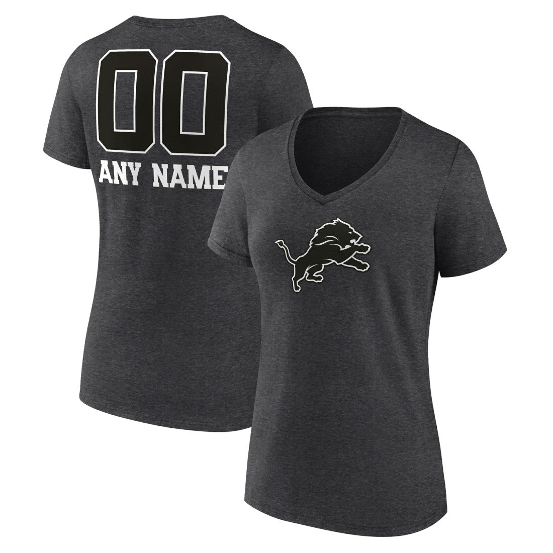 Detroit Lions  Women's Personalized Name & Number Monochrome V-Neck Long Sleeve T-Shirt