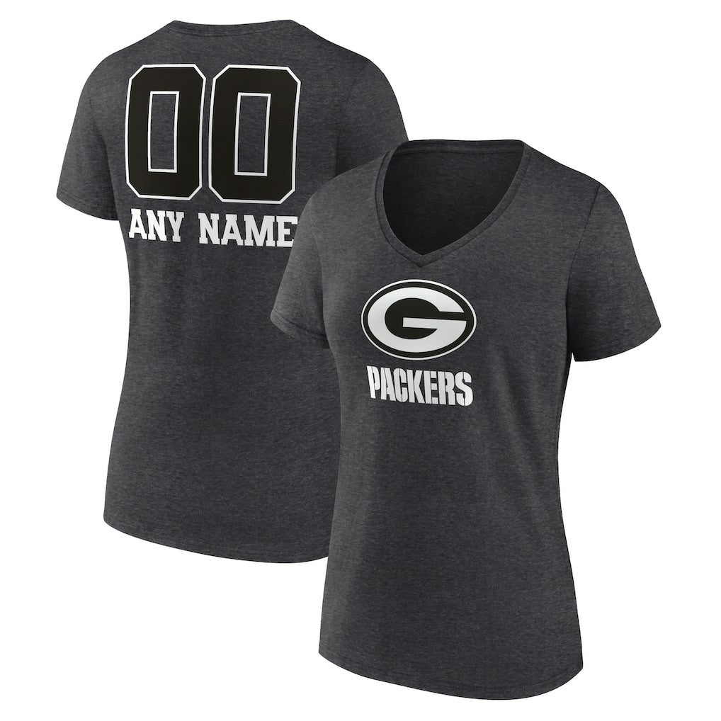 Green Bay Packers  Women's Personalized Name & Number Monochrome V-Neck Long Sleeve T-Shirt