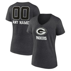 Green Bay Packers  Women's Personalized Name & Number Monochrome V-Neck Long Sleeve T-Shirt