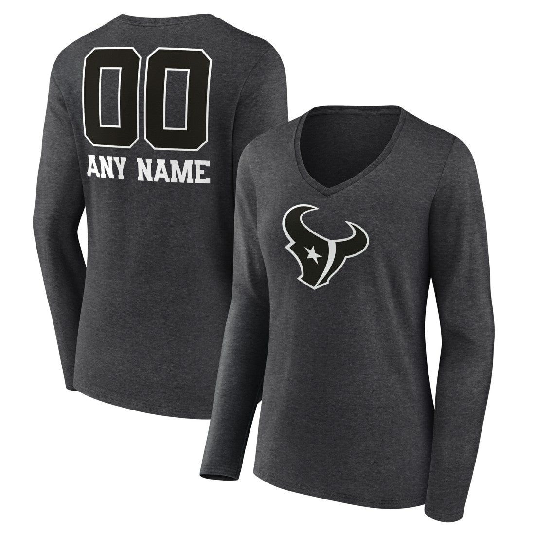Houston Texans  Women's Personalized Name & Number Monochrome V-neck T-Shirt