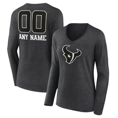 Houston Texans  Women's Personalized Name & Number Monochrome V-neck T-Shirt