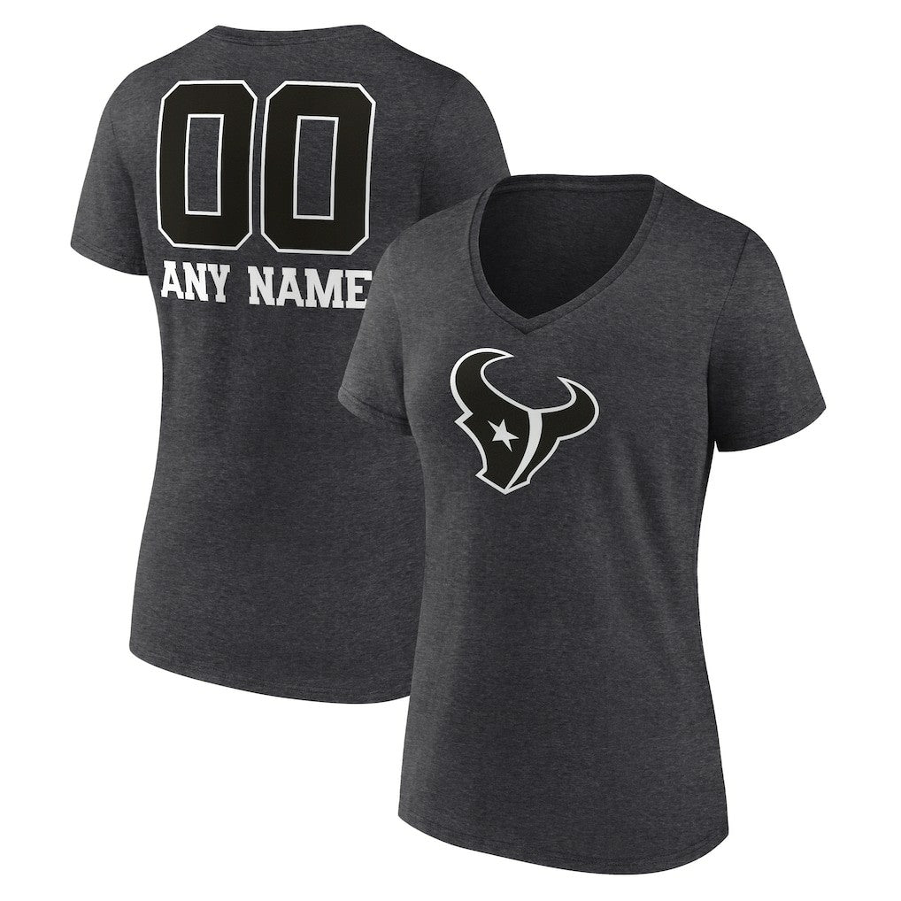 Houston Texans  Women's Personalized Name & Number Monochrome V-Neck Long Sleeve T-Shirt