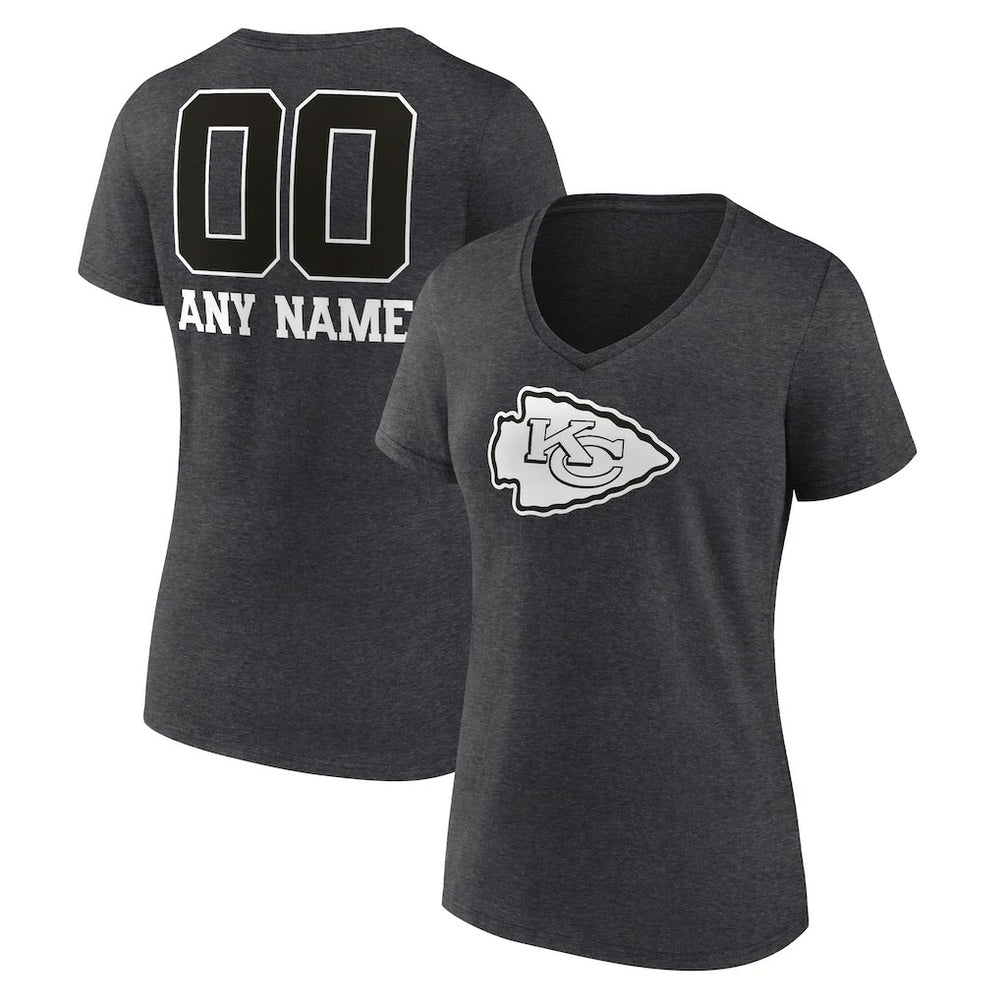 Kansas City Chiefs  Women's Personalized Name & Number Monochrome V-Neck Long Sleeve T-Shirt