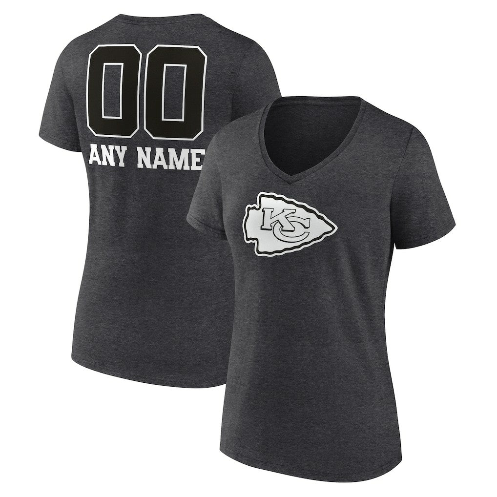 Kansas City Chiefs  Women's Personalized Name & Number Monochrome V-Neck Long Sleeve T-Shirt