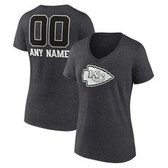 Kansas City Chiefs  Women's Personalized Name & Number Monochrome V-Neck Long Sleeve T-Shirt