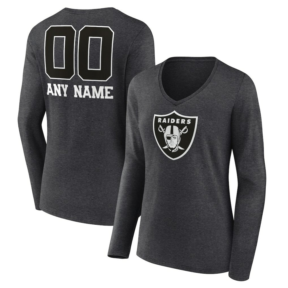 Las Vegas Raiders  Women's Personalized Name & Number Monochrome V-neck T-Shirt
