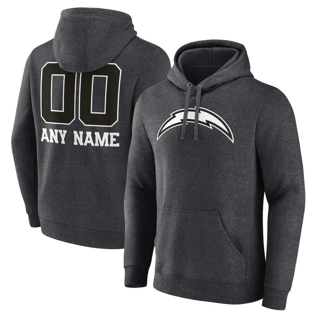 Los Angeles Chargers  Personalized Name & Number Monochrome Pullover Hoodie