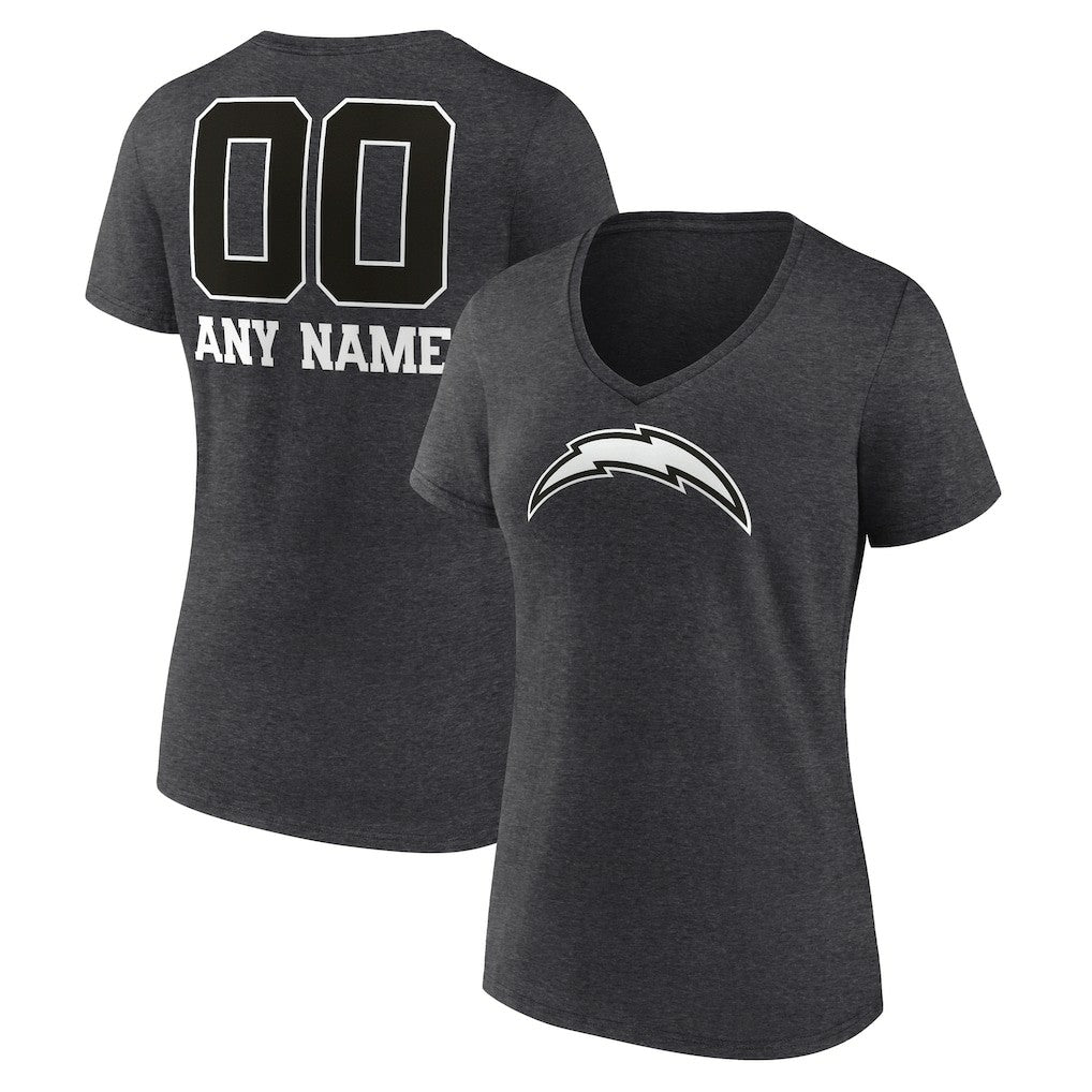 Los Angeles Chargers  Women's Personalized Name & Number Monochrome V-Neck Long Sleeve T-Shirt