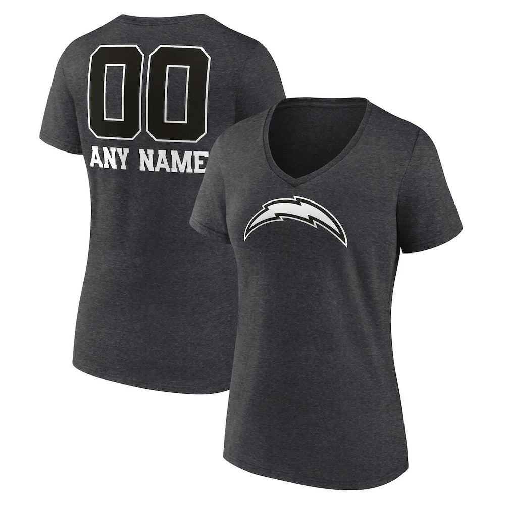 Los Angeles Chargers  Women's Personalized Name & Number Monochrome V-Neck Long Sleeve T-Shirt