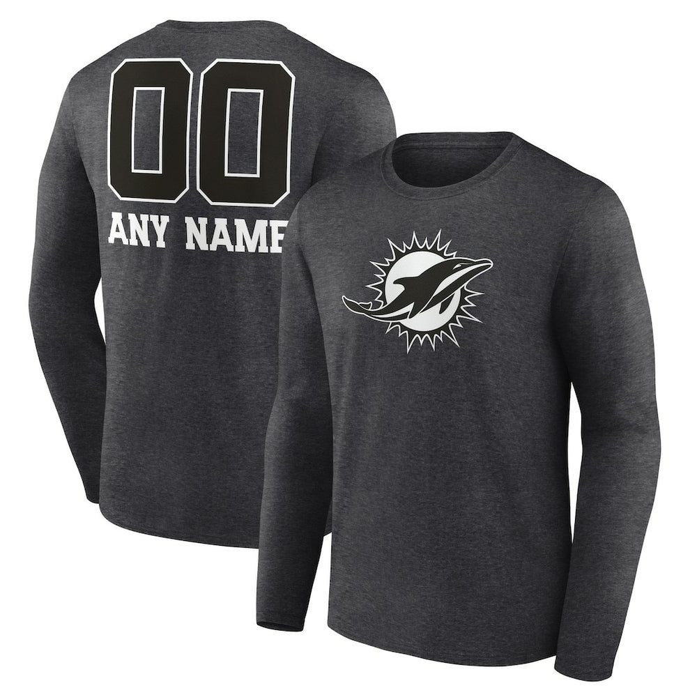 Miami Dolphins  Personalized Name & Number Monochrome Long Sleeve T-Shirt