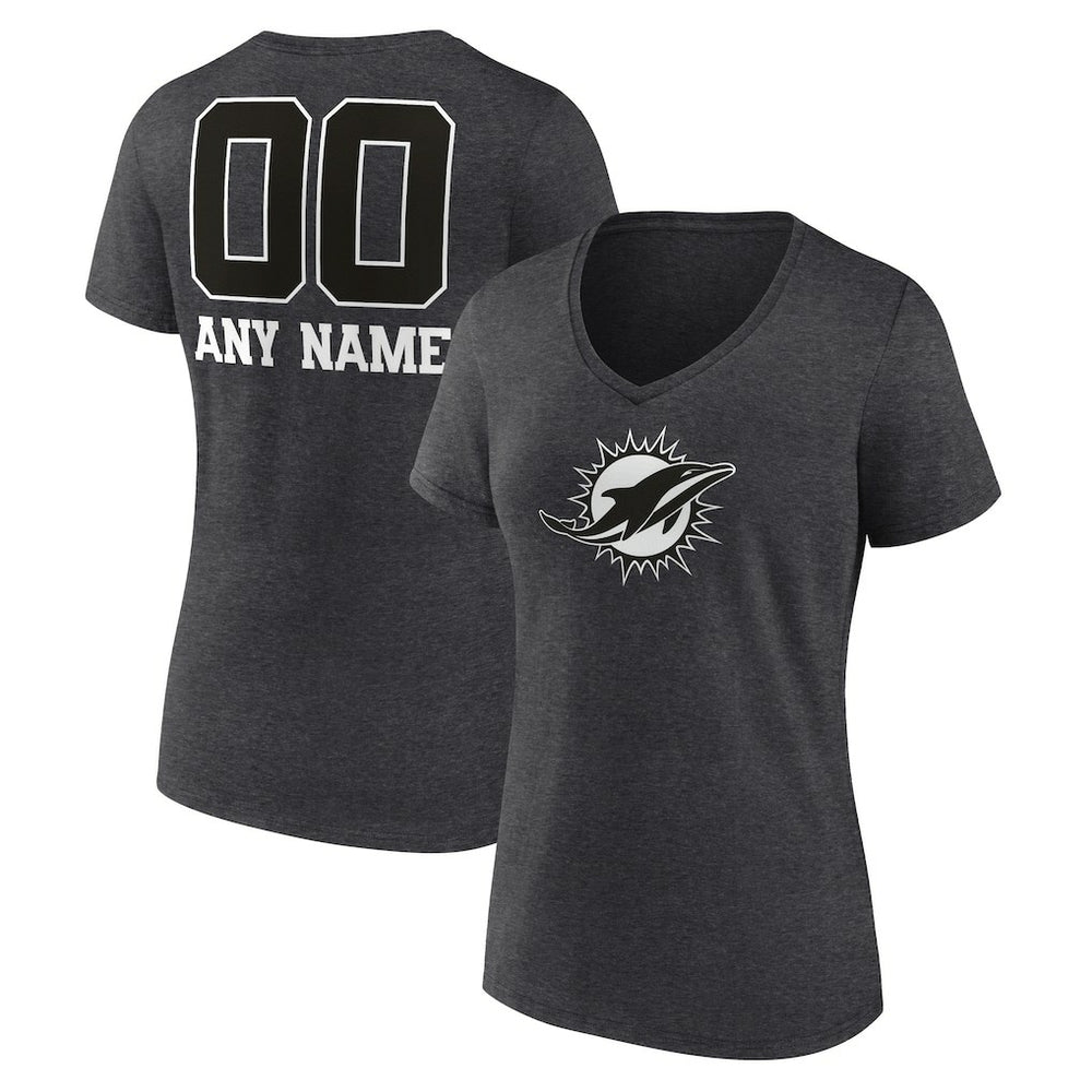 Miami Dolphins  Women's Personalized Name & Number Monochrome V-Neck Long Sleeve T-Shirt
