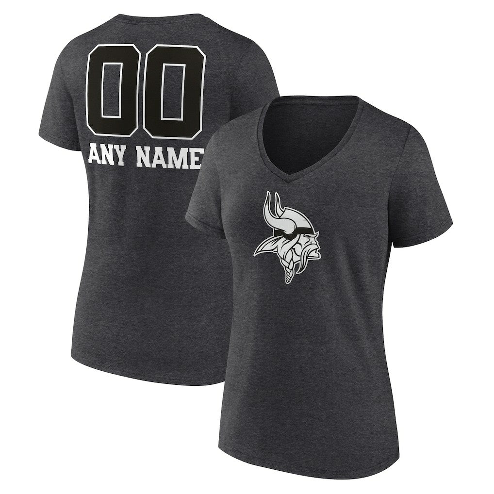 Minnesota Vikings  Women's Personalized Name & Number Monochrome V-Neck Long Sleeve T-Shirt