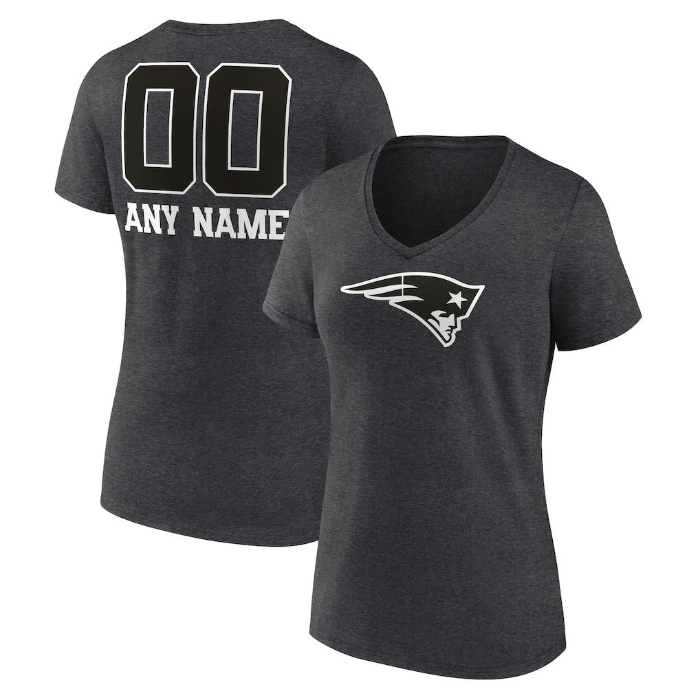 New England Patriots  Women's Personalized Name & Number Monochrome V-Neck Long Sleeve T-Shirt