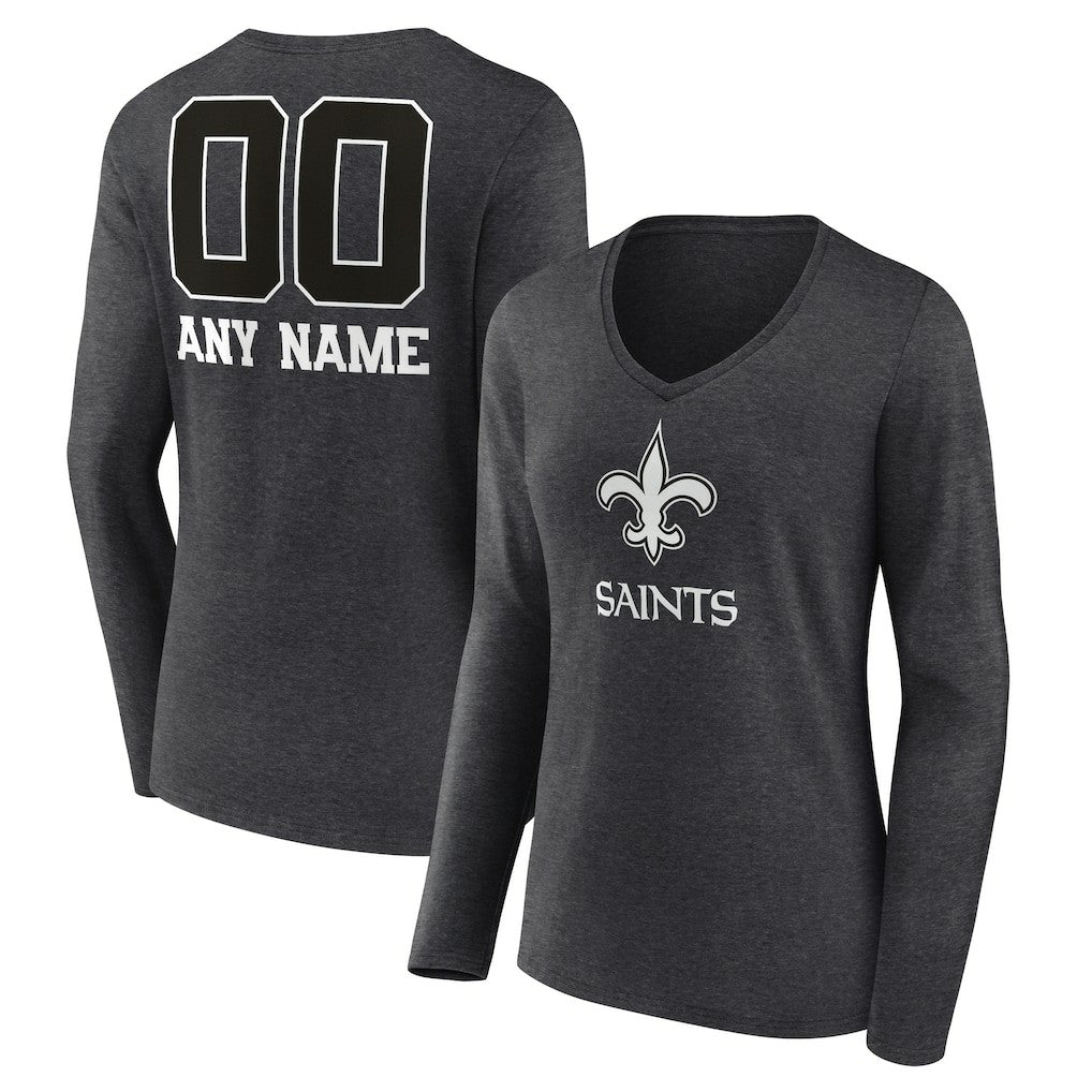 New Orleans Saints  Women's Personalized Name & Number Monochrome V-neck T-Shirt