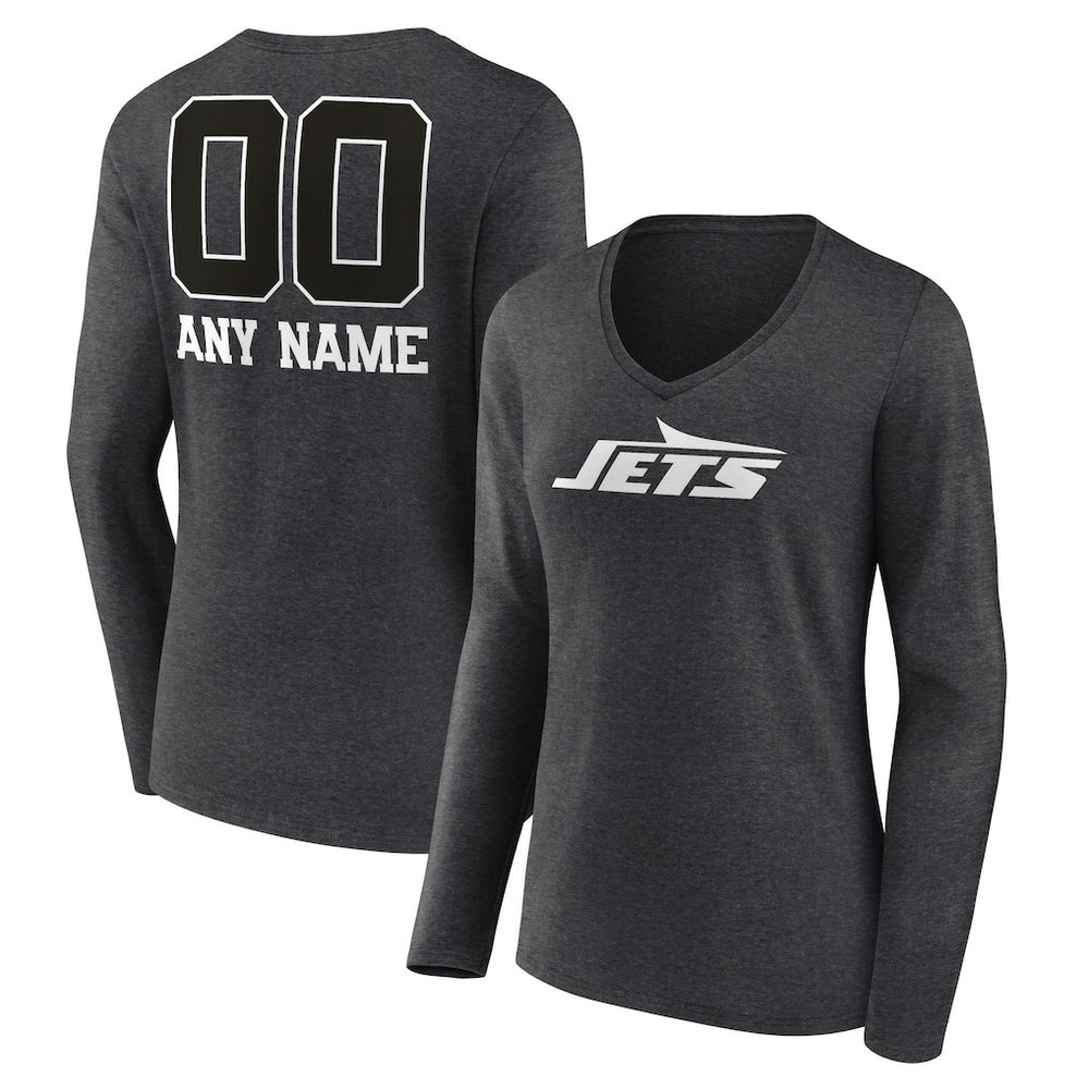 New York Jets  Women's Personalized Name & Number Monochrome V-neck T-Shirt