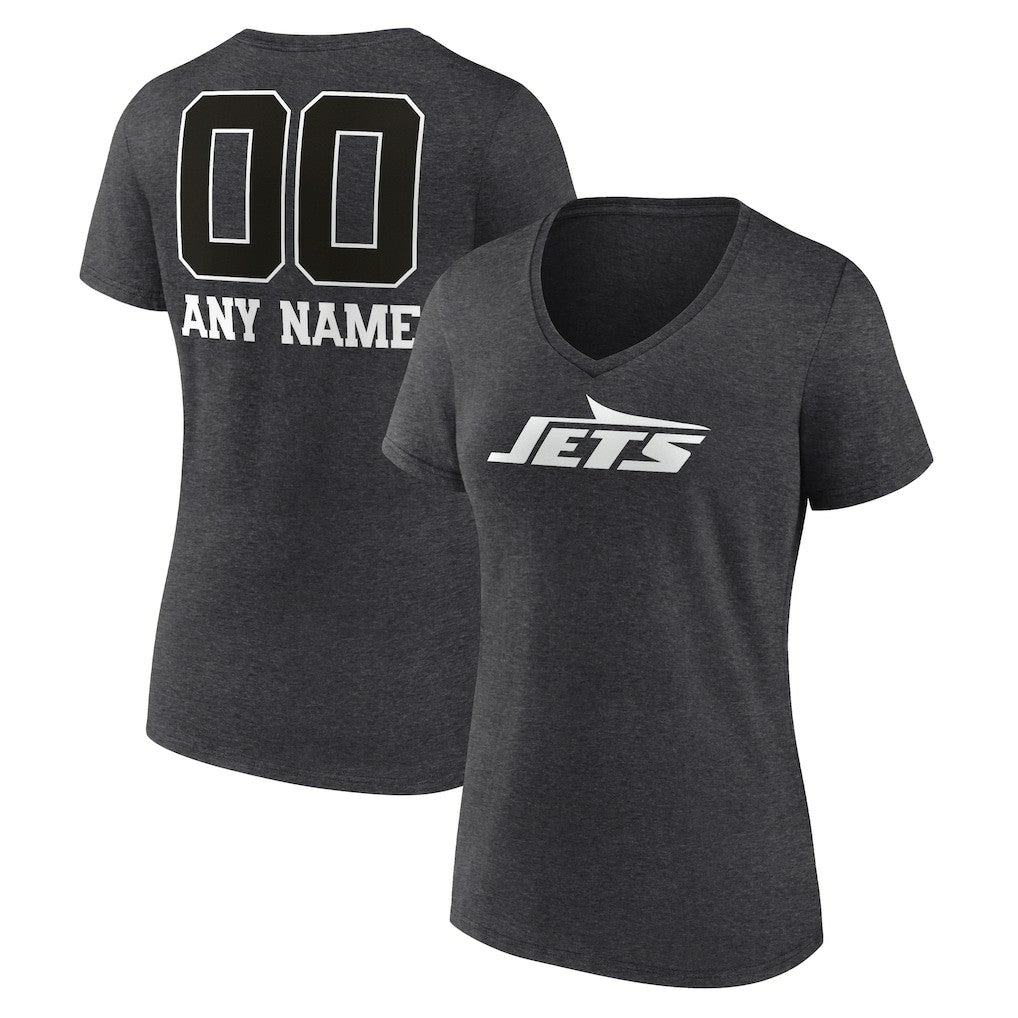 New York Jets  Women's Personalized Name & Number Monochrome V-Neck Long Sleeve T-Shirt