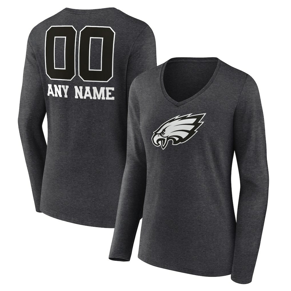 Philadelphia Eagles  Women's Personalized Name & Number Monochrome V-neck T-Shirt