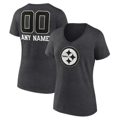 Pittsburgh Steelers  Women's Personalized Name & Number Monochrome V-Neck Long Sleeve T-Shirt