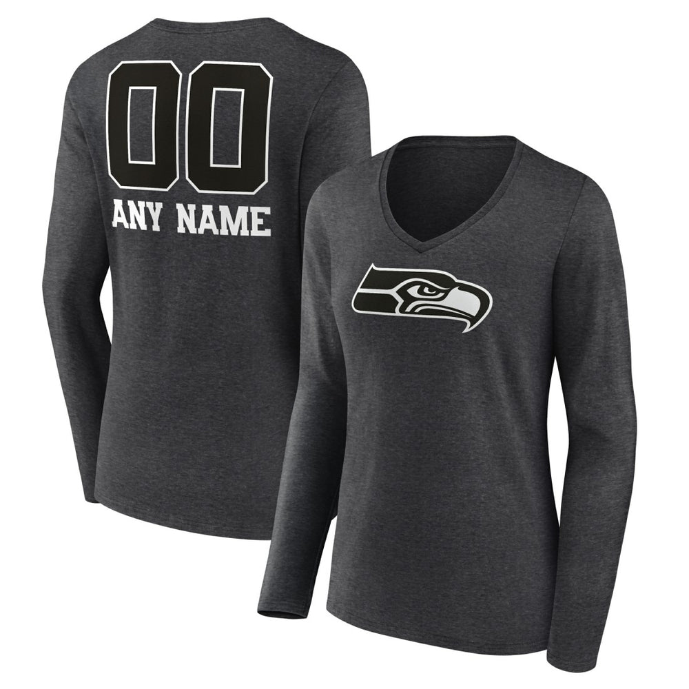 Seattle Seahawks  Women's Personalized Name & Number Monochrome V-neck T-Shirt