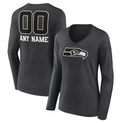 Seattle Seahawks  Women's Personalized Name & Number Monochrome V-neck T-Shirt