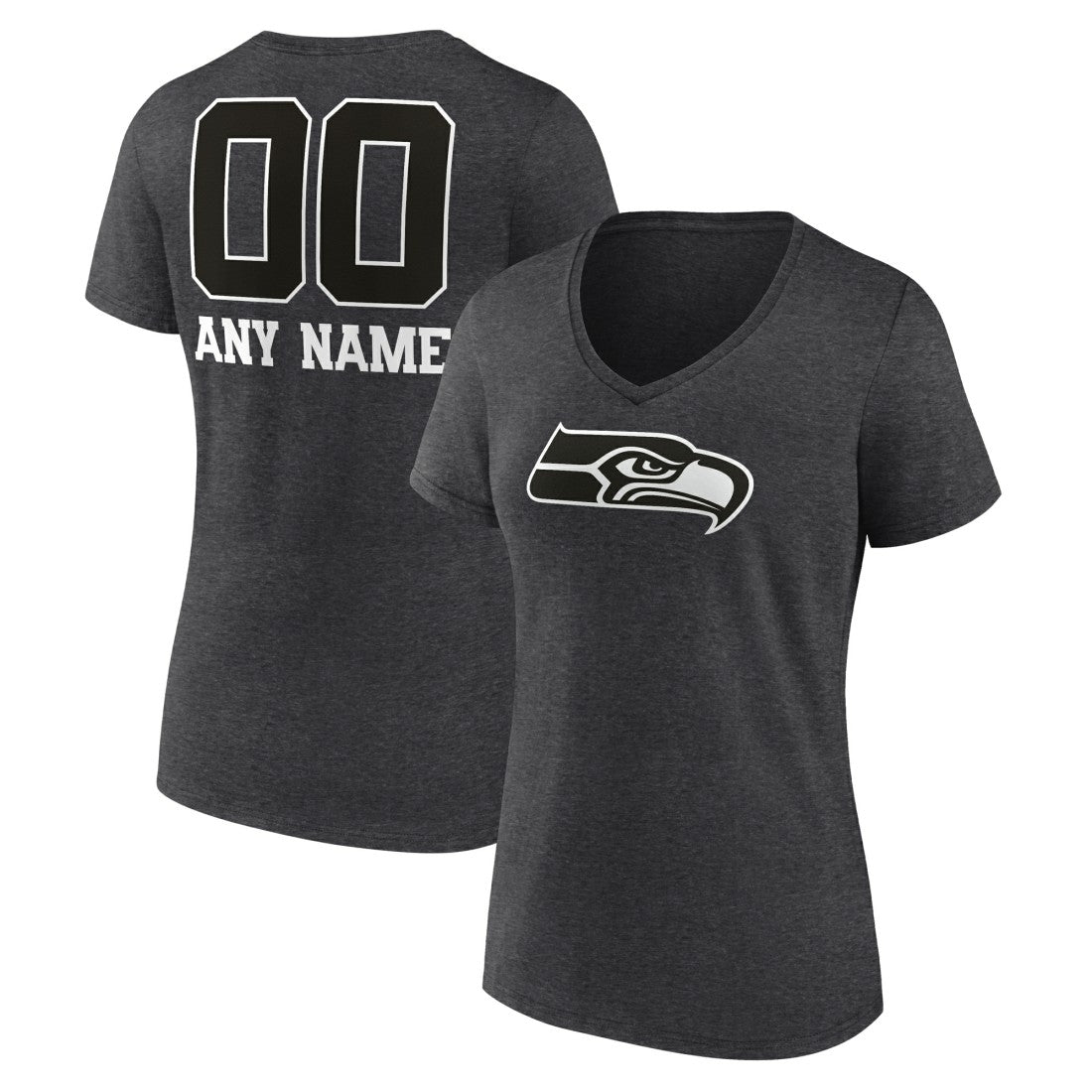Seattle Seahawks  Women's Personalized Name & Number Monochrome V-Neck Long Sleeve T-Shirt