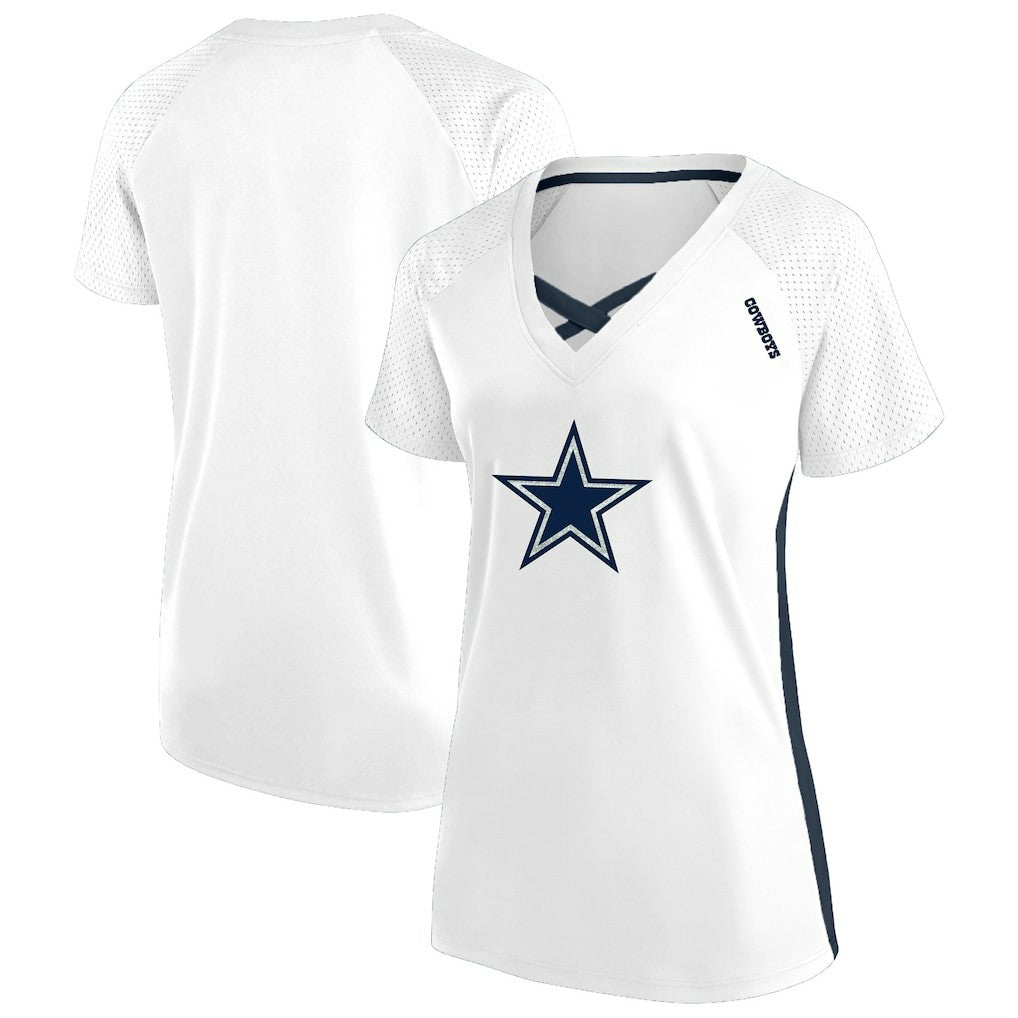 Dallas Cowboys Fanatics Women's Plus Size Glitter Lace-Up V- Neck T-Shirt