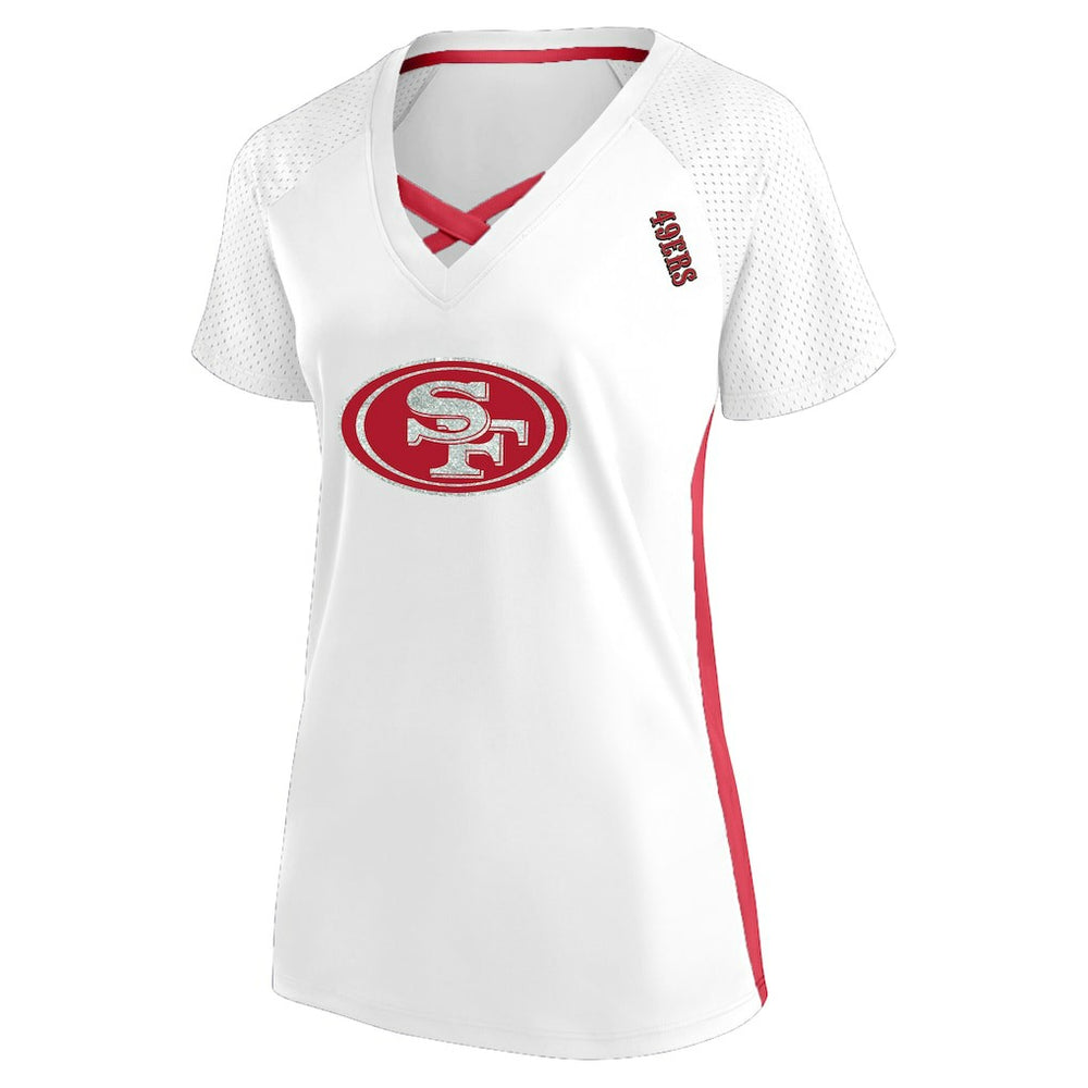 San Francisco 49ers Fanatics Women's Plus Size Glitter Lace-Up V- Neck T-Shirt