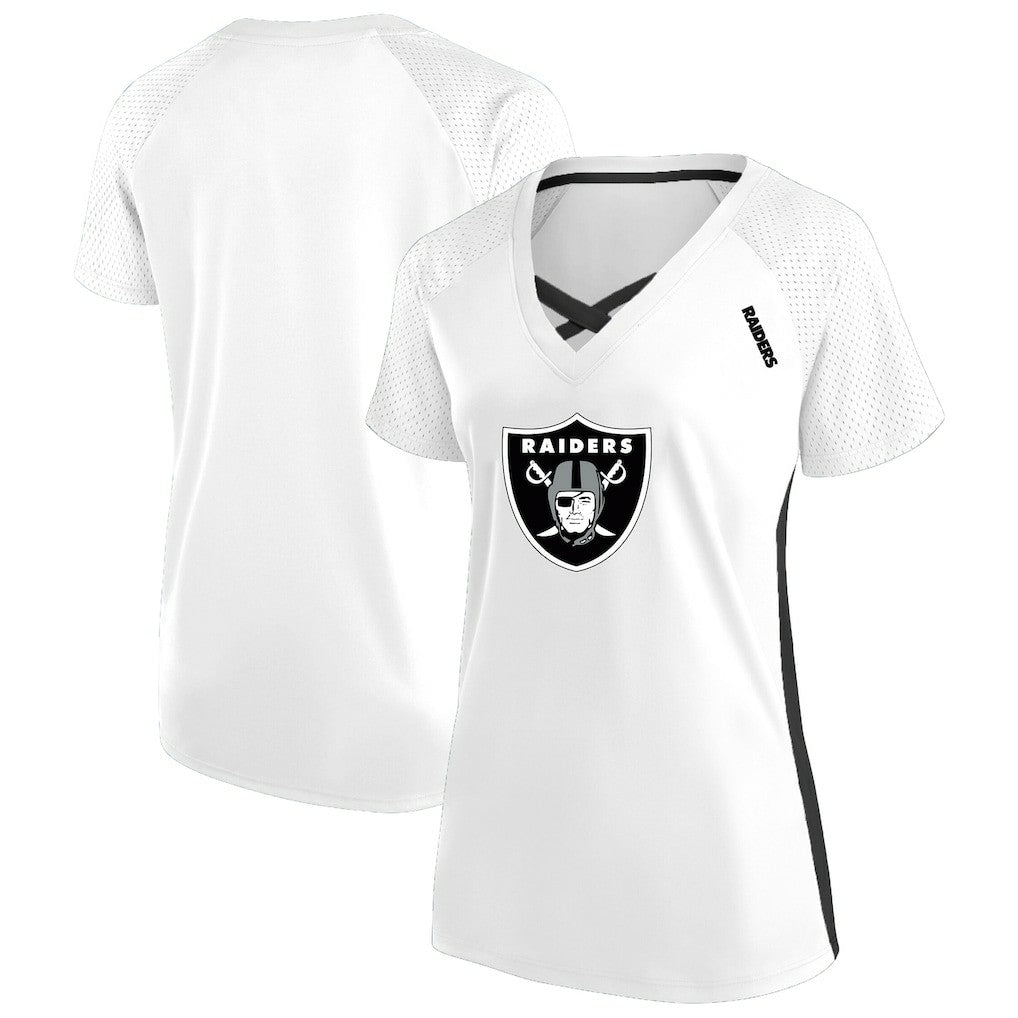 Las Vegas Raiders Fanatics Women's Plus Size Glitter Lace-Up V- Neck T-Shirt