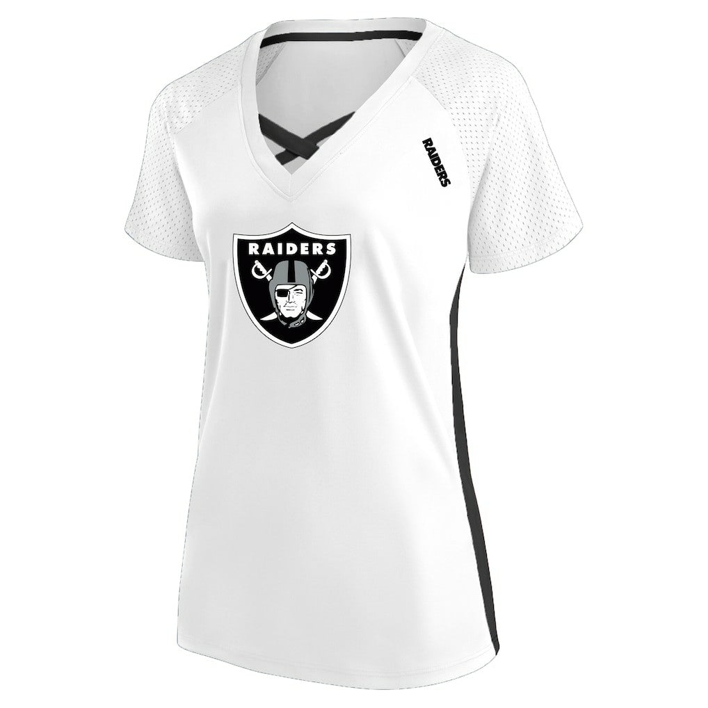Las Vegas Raiders Fanatics Women's Plus Size Glitter Lace-Up V- Neck T-Shirt