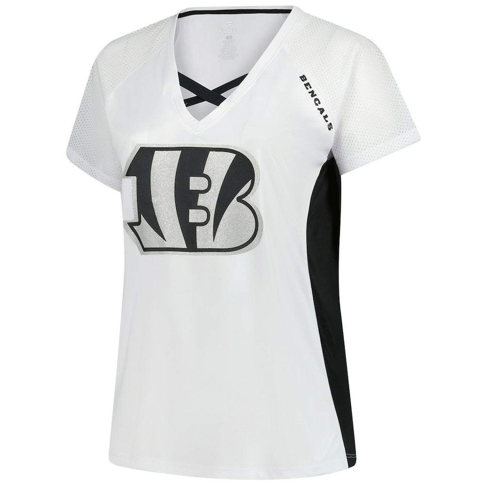 Cincinnati Bengals Fanatics Women's Plus Size Glitter Lace-Up V- Neck T-Shirt
