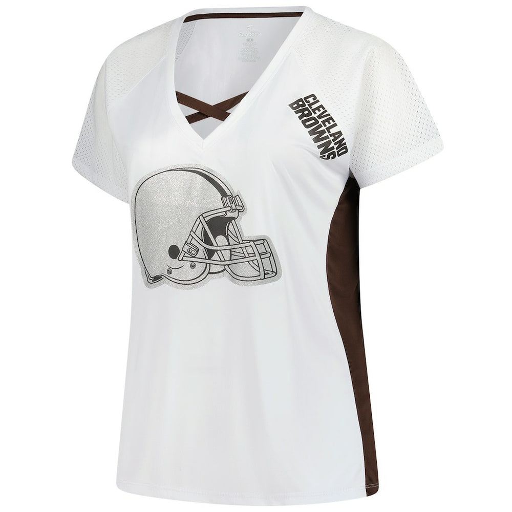 Cleveland Browns Fanatics Women's Plus Size Glitter Lace-Up V- Neck T-Shirt