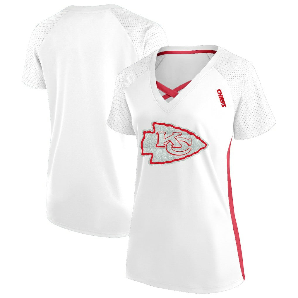 Kansas City Chiefs Fanatics Women's Plus Size Glitter Lace-Up V- Neck T-Shirt