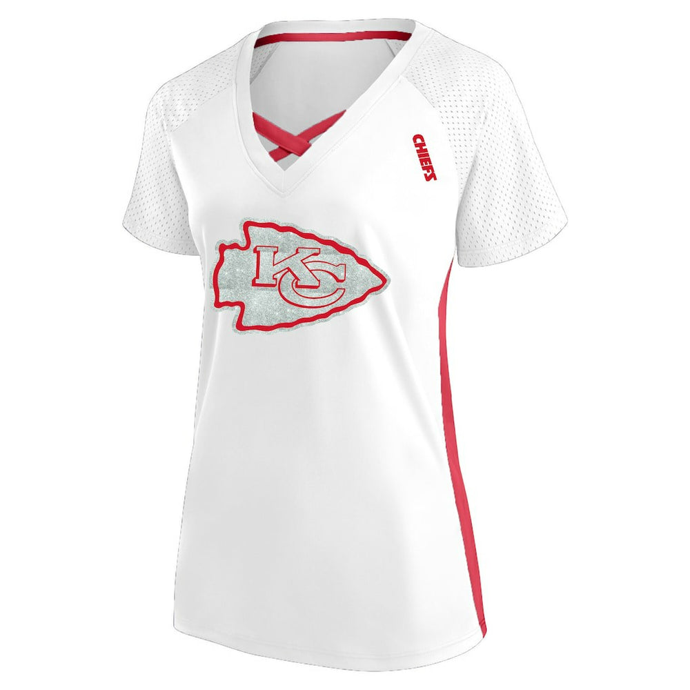 Kansas City Chiefs Fanatics Women's Plus Size Glitter Lace-Up V- Neck T-Shirt