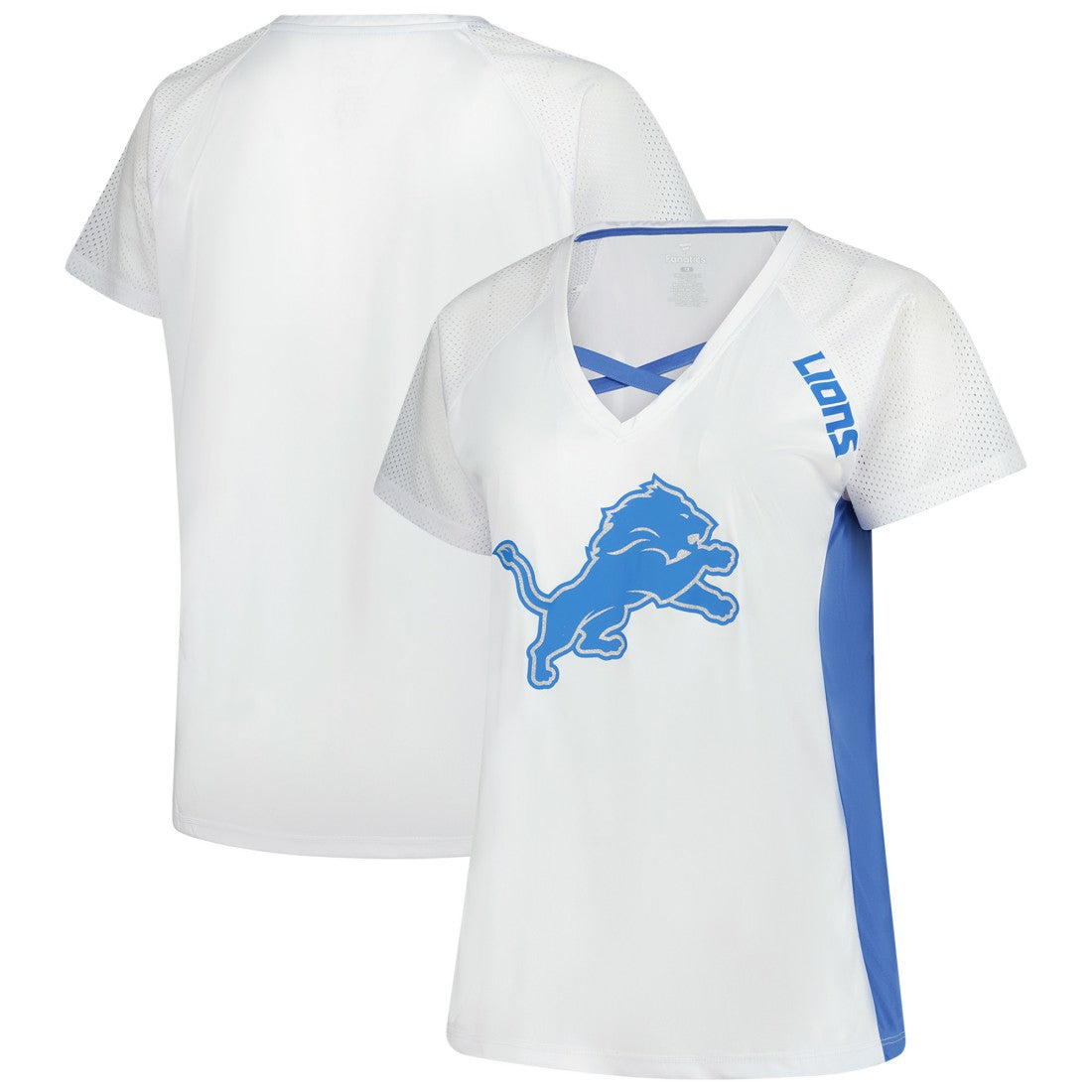 Detroit Lions Fanatics Women's Plus Size Glitter Lace-Up V- Neck T-Shirt