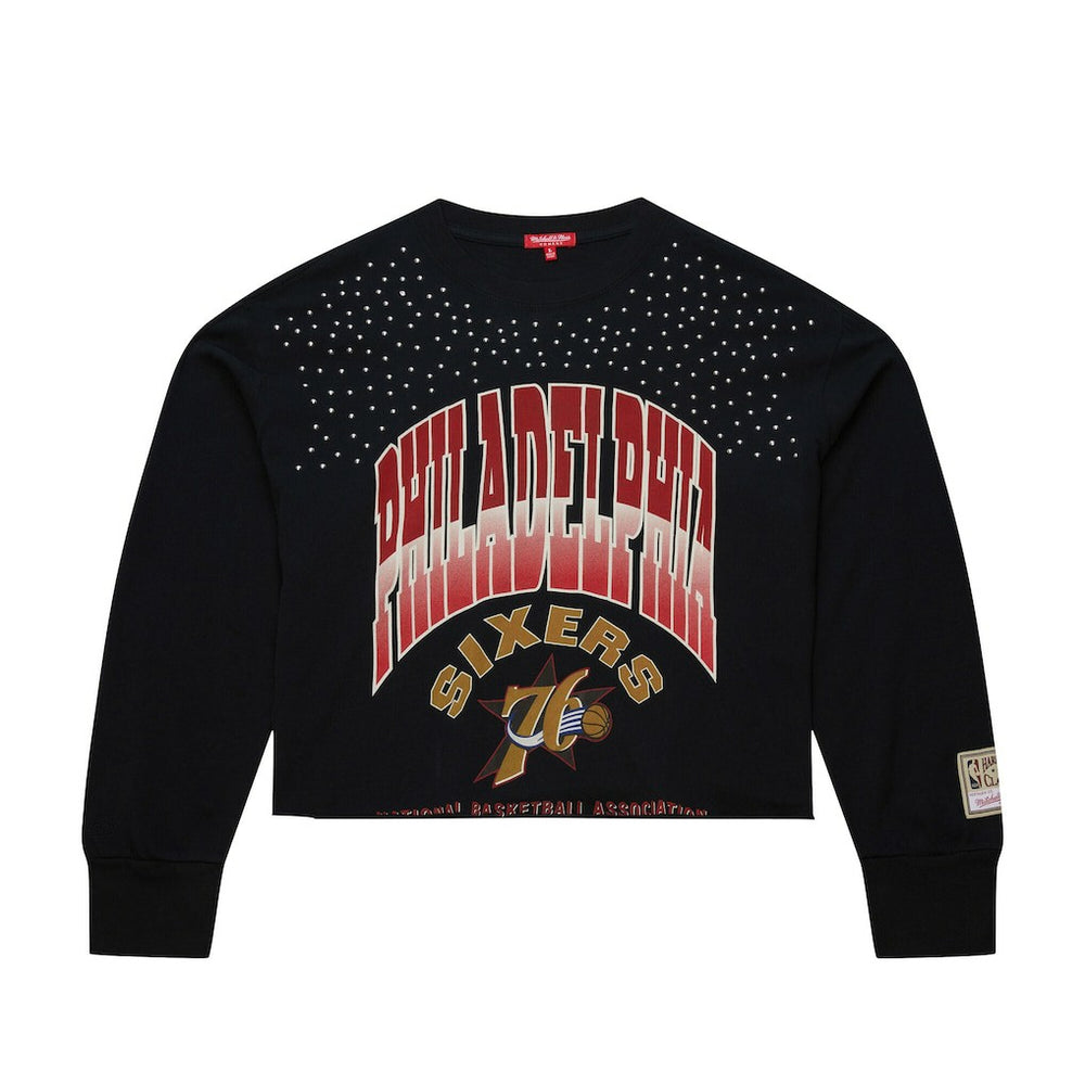 Philadelphia 76ers Women's Hardwood Classics Studded Boxy Cropped Long Sleeve T-Shirt Online