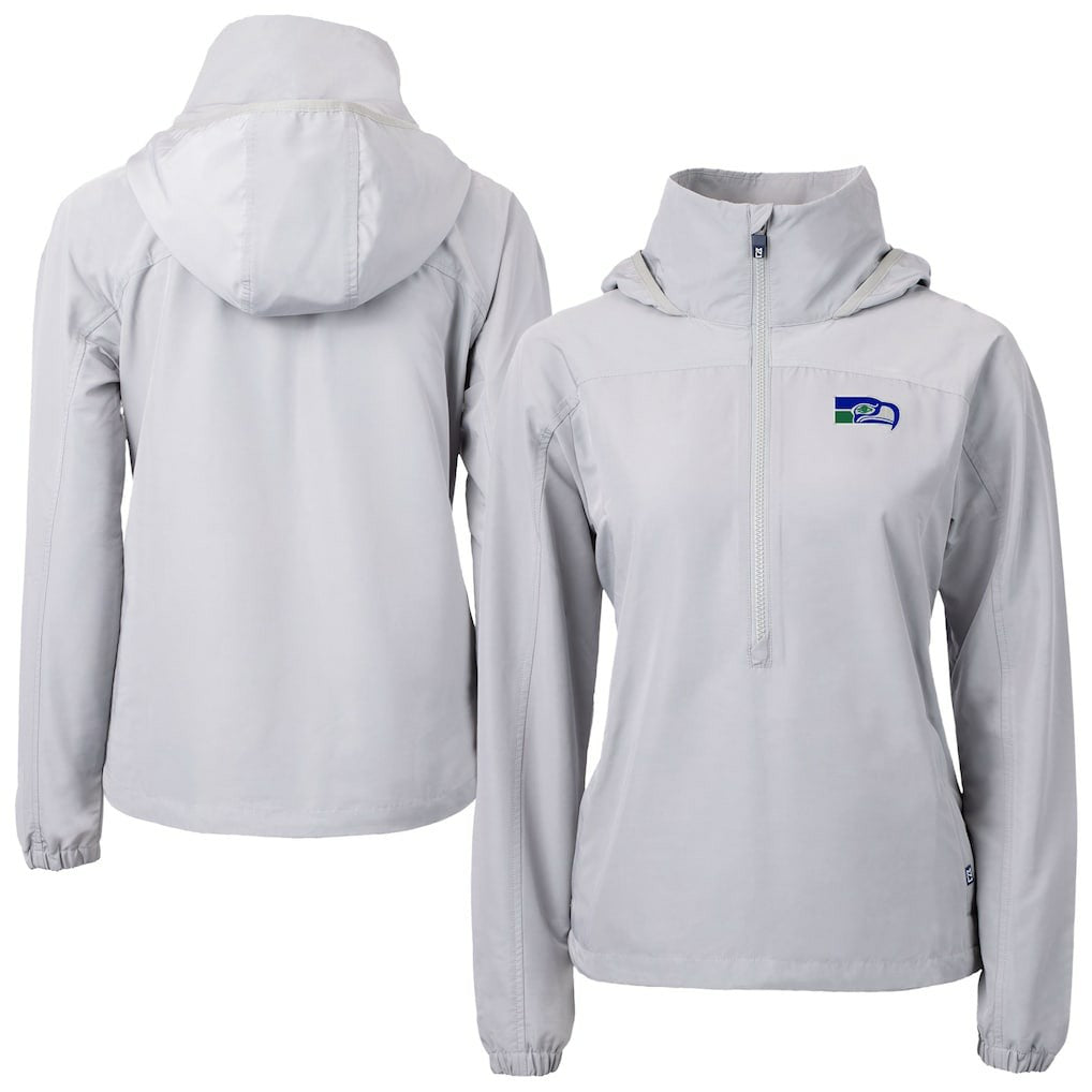 Seattle Seahawks  Cutter & Buck Women's Charter Eco Recycled Half-Zip Hooded Anorak Jacket