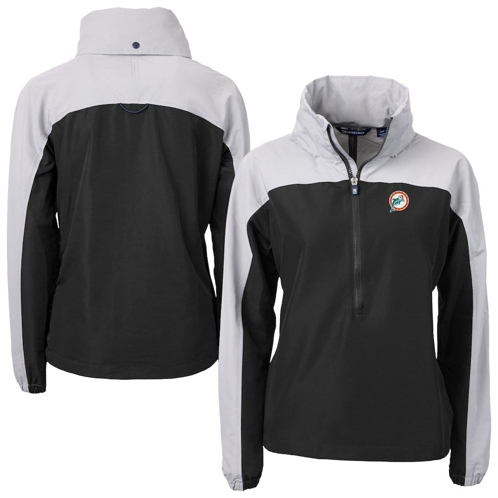 Miami Dolphins  Cutter & Buck Women's Charter Eco Recycled Half-Zip Hooded Anorak Jacket