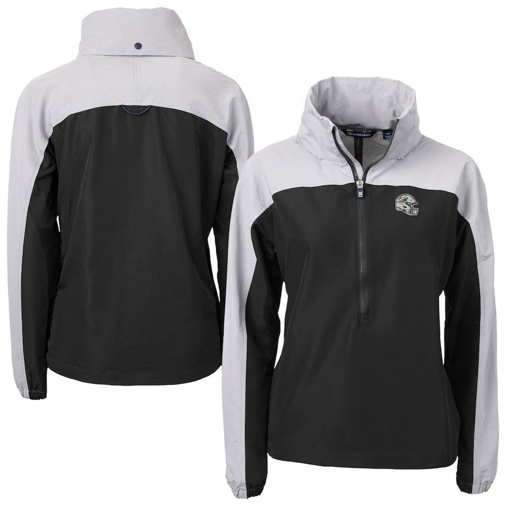 Miami Dolphins  Cutter & Buck Women's Charter Eco Recycled Half-Zip Hooded Anorak Jacket