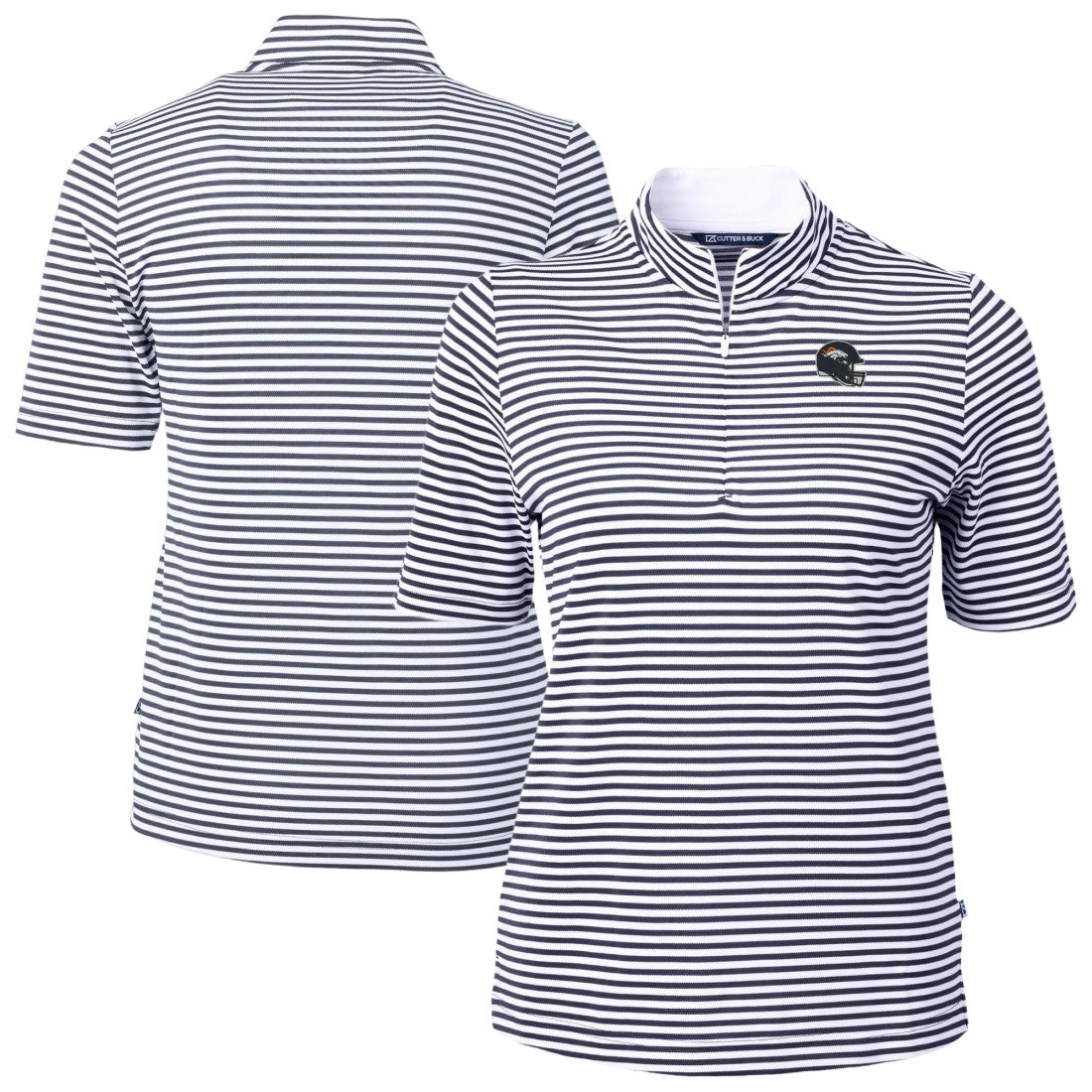 Denver Broncos  Cutter & Buck Women's Virtue Eco Pique Stripe Recycled Quarter-Zip Top