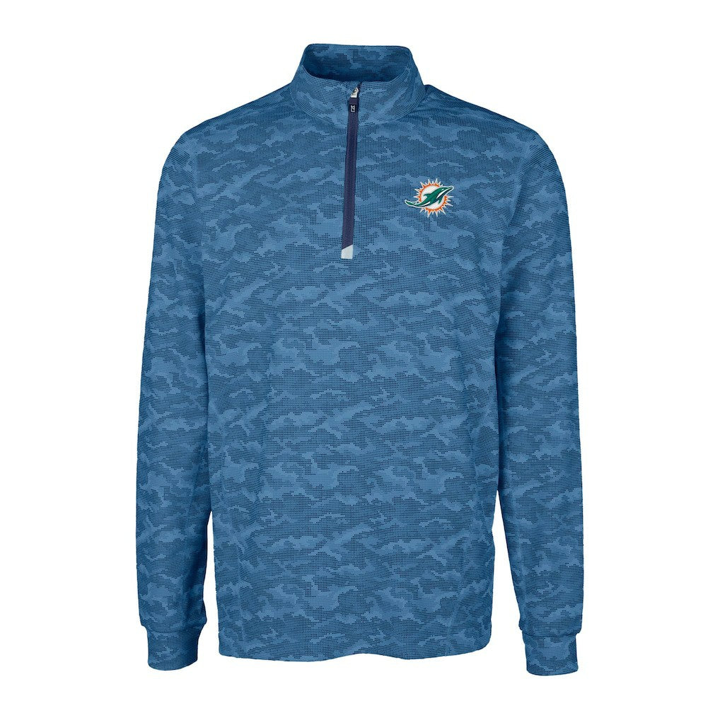 Miami Dolphins  Cutter & Buck Traverse Camo Print Stretch Quarter-Zip Top