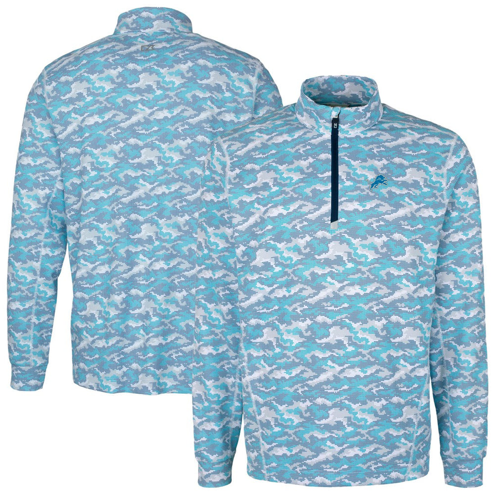 Detroit Lions  Cutter & Buck Traverse Camo Print Stretch Quarter-Zip Pullover Top