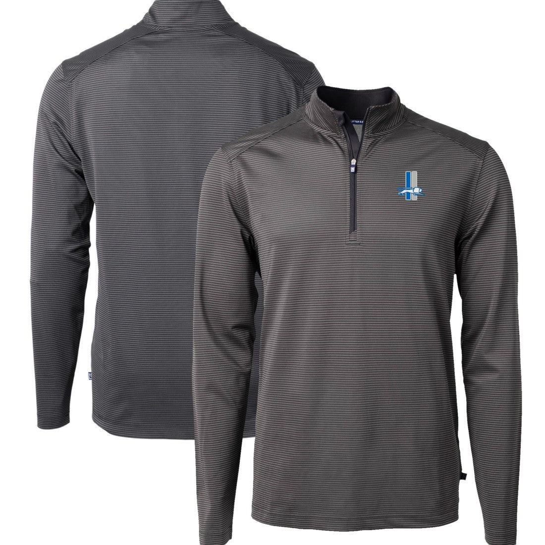 Detroit Lions  Cutter & Buck Big & Tall Virtue Eco Pique Micro Stripe Tri-Blend Quarter-Zip Jacket