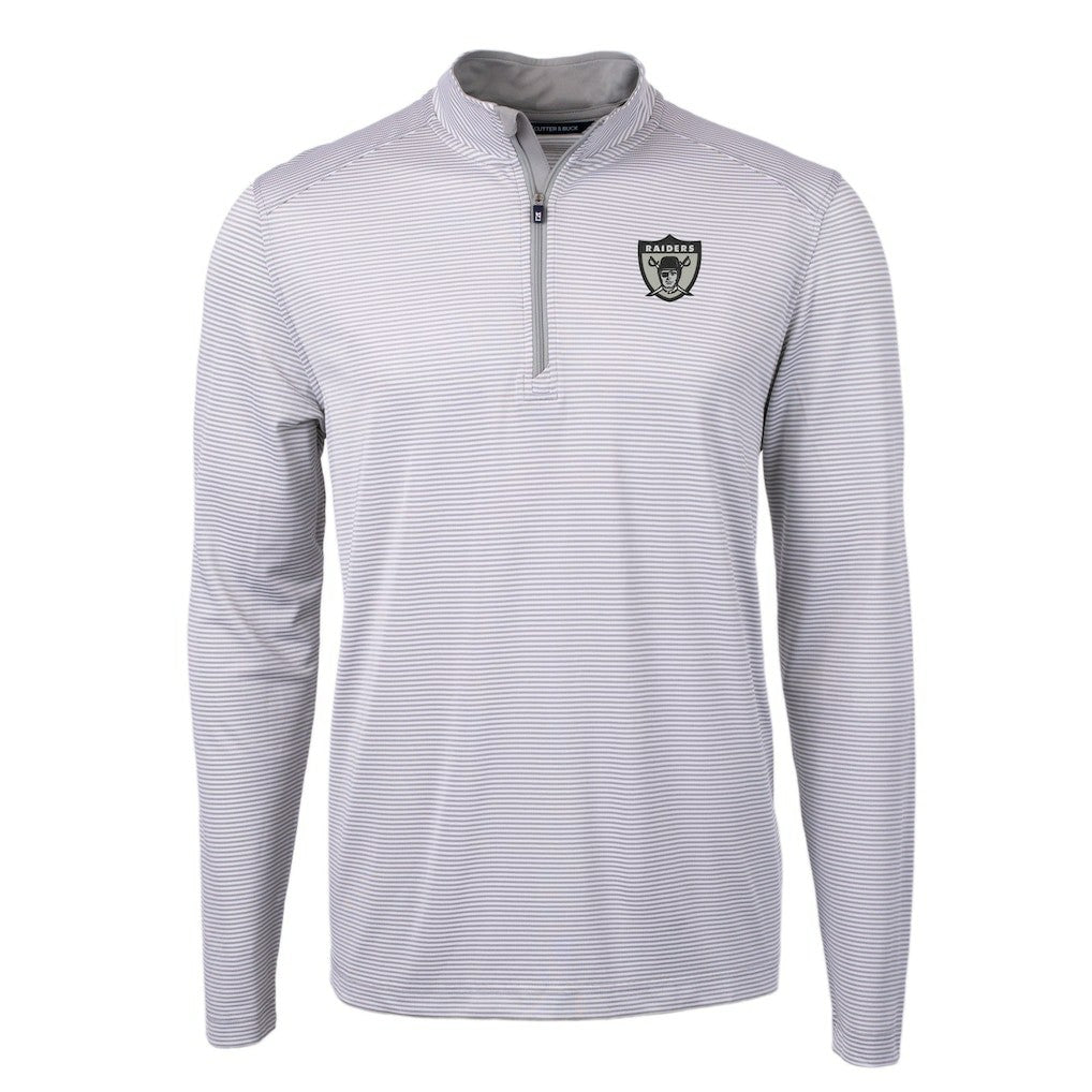 Las Vegas Raiders  Cutter & Buck Big & Tall Virtue Eco Pique Micro Stripe Tri-Blend Quarter-Zip Jacket