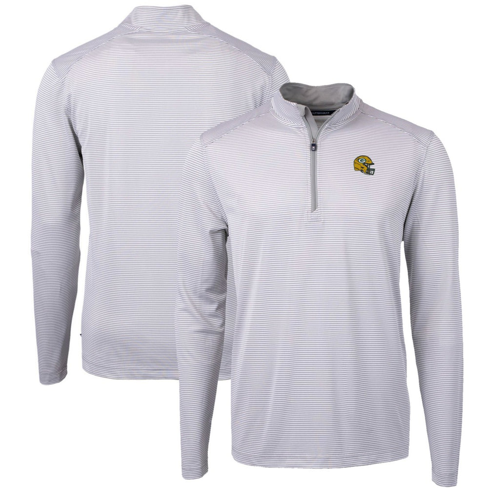 Green Bay Packers  Cutter & Buck Big & Tall Virtue Eco Pique Micro Stripe Tri-Blend Quarter-Zip Jacket