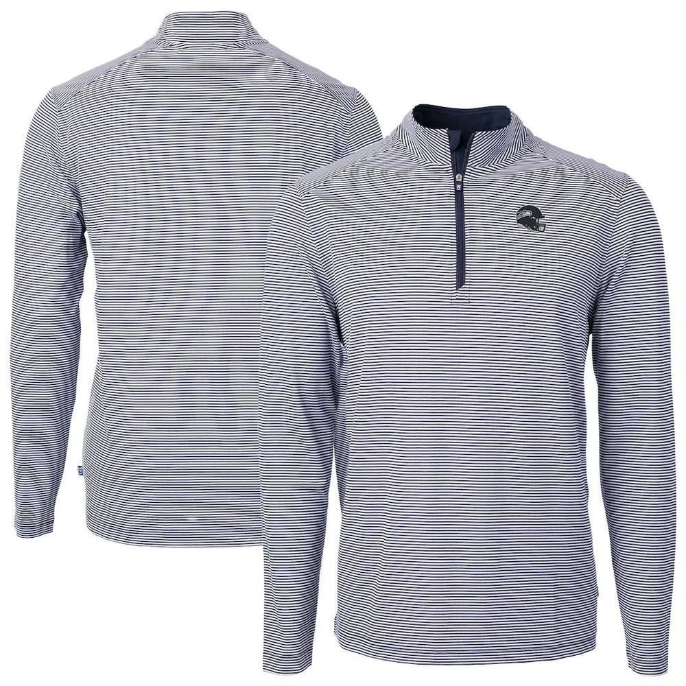 Seattle Seahawks  Cutter & Buck Big & Tall Virtue Eco Pique Micro Stripe Tri-Blend Quarter-Zip Jacket